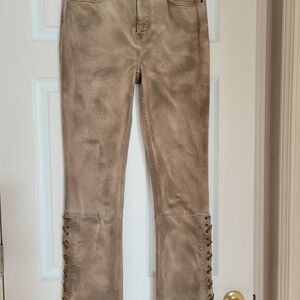 Ralph Lauren Tan Flare High-Rise Boot Jeans with Lace-Up Accents Size 6,waist 30